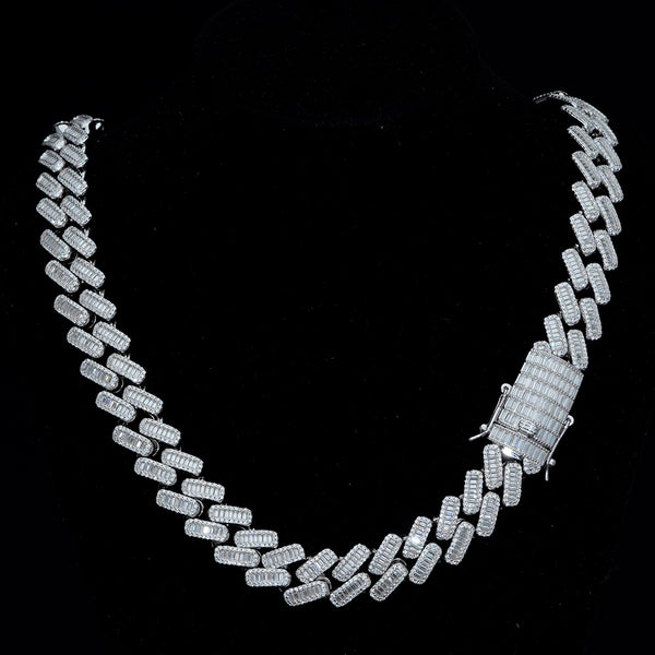 14K Real White Gold Plated 925 Silver Moissanite Cuban Link Necklaces For Mens