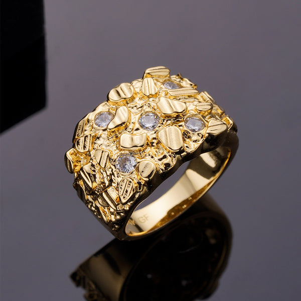 Fashion 14K Yellow Gold Finish Brass Material Men's Nugget Ring