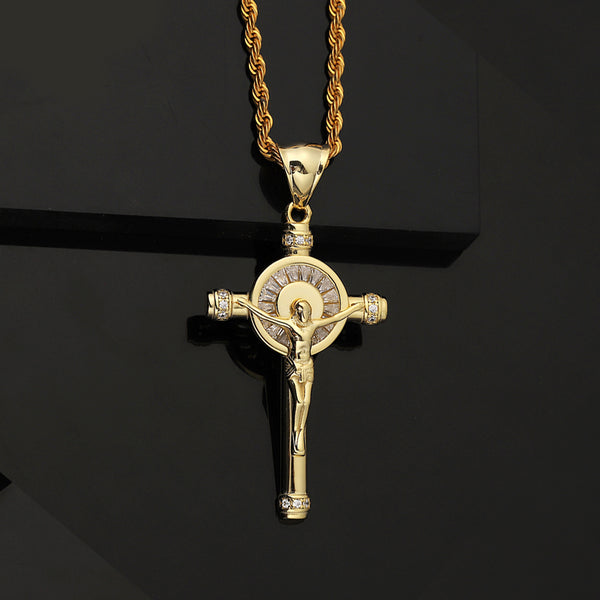Fine Quality 14K Gold & Silver Plated Jesus Iced Jewelry Men Large Cubic Zirconia Cross Pendant