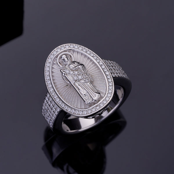 925 Sterling Silver Saint Benedict Ladies Medallion Ring Jesus Blessing Christian Religious Band for Men Women