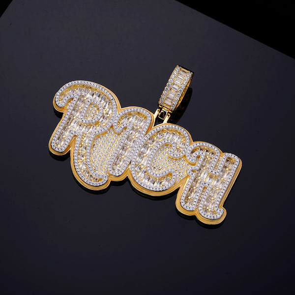 Custom 18k Gold Letter Pendant Jewelry Pave AAAAA Zircon Large Rich Letter Design Diamond Necklace Pendant for Men Gift