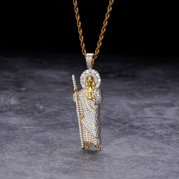 925 Sterling Silver San Judas Pendant Mircro Pave Diamond Saint Jude St Michael Religious Amulets For Men Women