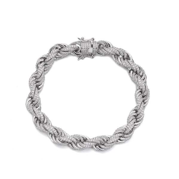 Fashion Wholesale Silver Rhodium Plated 9mm Rope Bracelet For Womens