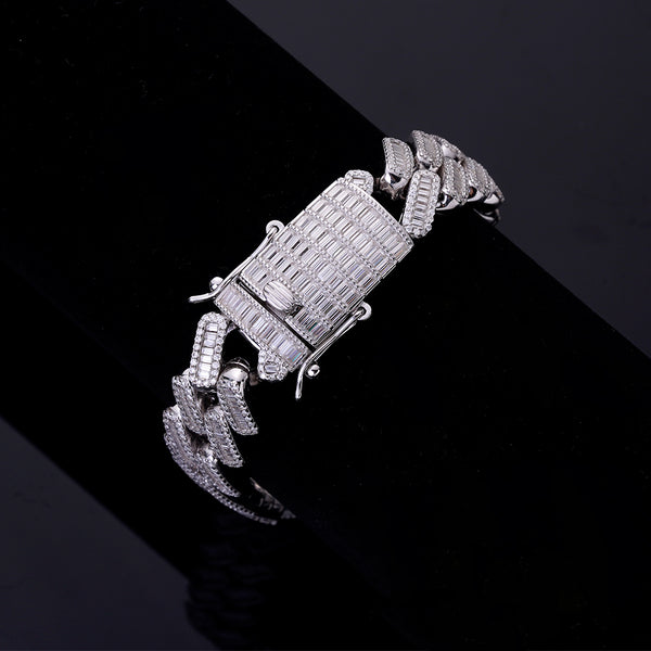 925 Silver Iced Out Baguette Moissnaite Diamonds Rhodium Plated Cuban Link Bracelets For Mens