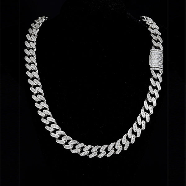 Ready To Ship Hot Selling Service 925 Sterling Silver 14Mm Iced Out Hip Hop Jewelry Diamond Cuban Link Chain