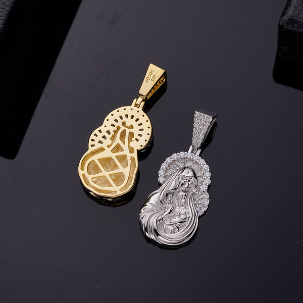 Women Cz Diamond Catholic Christian Jewelry 14K Gold Plated S925 Silver Virgin Mary Pendant Necklace