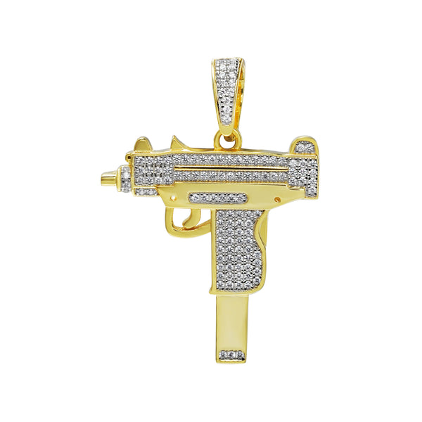 Moissanite Diamonds Rhodium Plated Uzi Gun Pendant