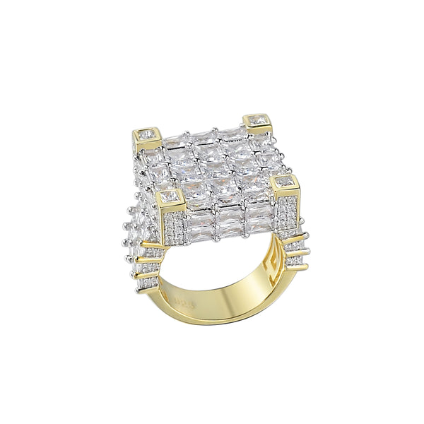 Wholesales Luxury Buguette Diamond Engagement Band Hip Hop Gold Plated Mens Diamond Ring