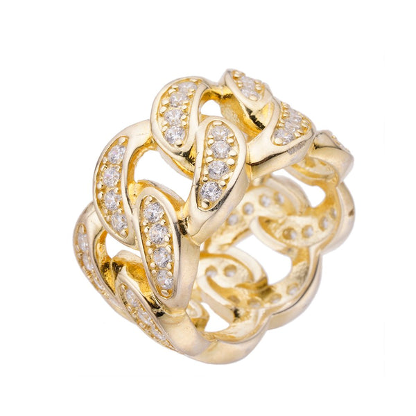 Large Moissanite 925 Sterling Silver Rhodium Cuban Link Rings