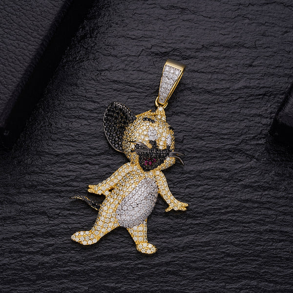 Iced Out 925 Silver Animal Pendant Charm 18K Gold AAAAA Cubic Zirconia Diamond Mouse Pendant for Men
